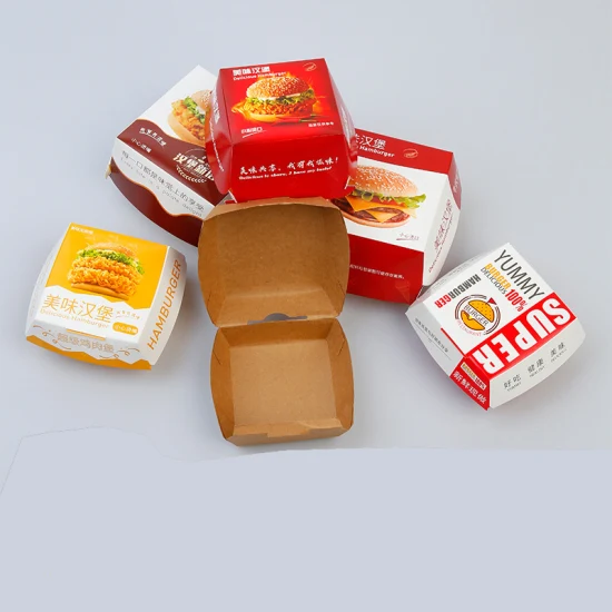 Разлагаемая упаковка для фаст-фуда на вынос Контейнер для пищевых продуктов Бумажные коробки Контейнер для пиццы Коробка для обеда Печать книг Обслуживание Головоломка Бумажная коробка Упаковка для гамбургеров